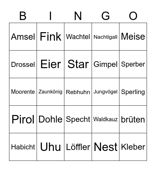 Vögel Bingo Card