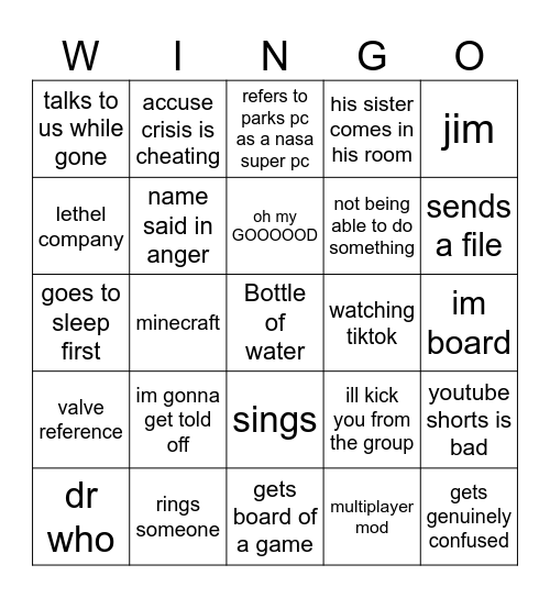 Winter Bingo Card