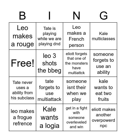 Untitled Bingo Card