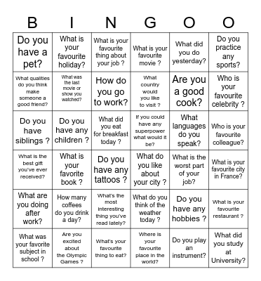 Conversation bingo Card