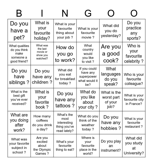 Conversation bingo Card