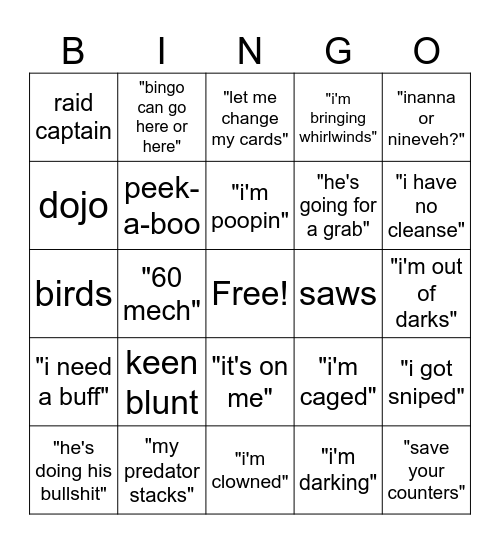 the kaya & clown experience Bingo Card