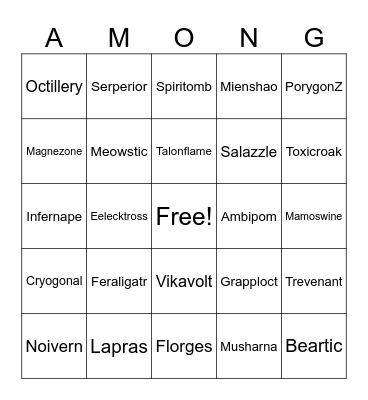 POKEMON MEGAS Bingo Card