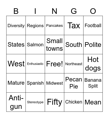 American Culture Bingo Card