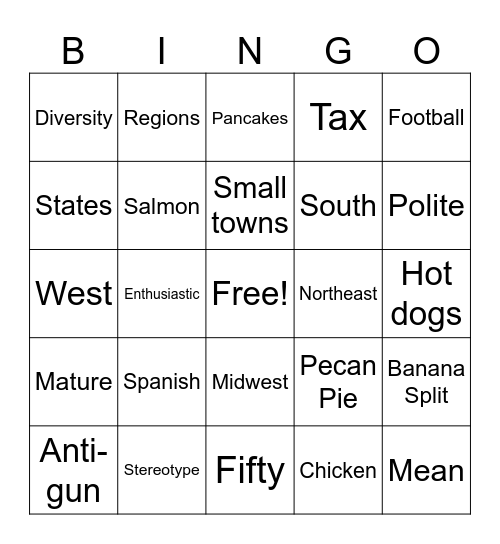 American Culture Bingo Card