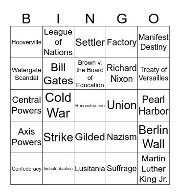 5th Grade Social Studies Bingo Card