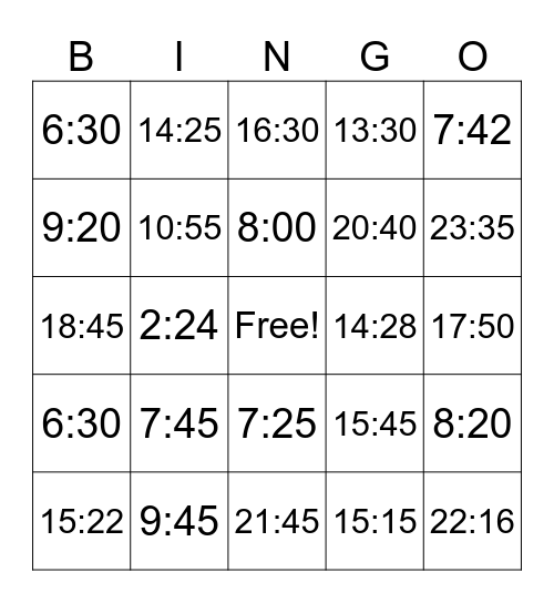 CONVERTING TIME Bingo Card