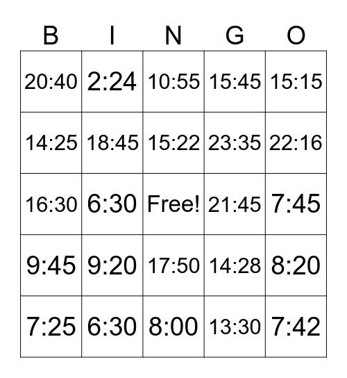 CONVERTING TIME Bingo Card