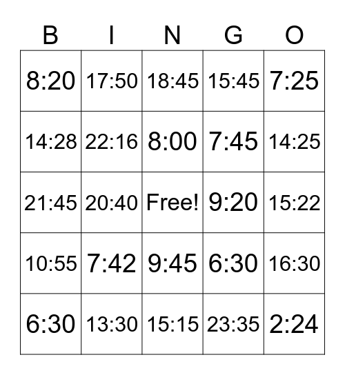 CONVERTING TIME Bingo Card