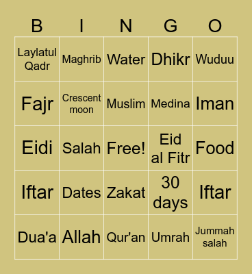 Ramadan Bingo Card