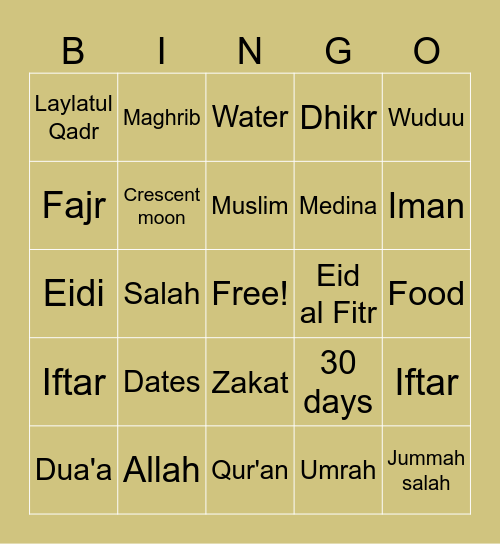 Ramadan Bingo Card