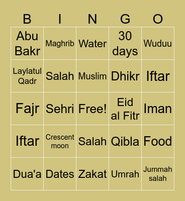 Ramadan Bingo Card