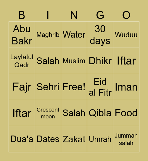 Ramadan Bingo Card