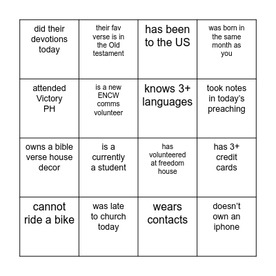 Comms Icebreaker Bingo Card