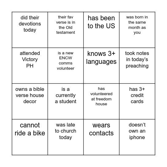 Comms Icebreaker Bingo Card