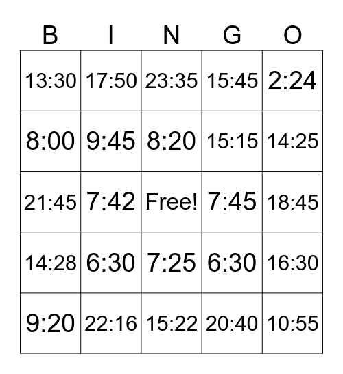 CONVERTING TIME Bingo Card