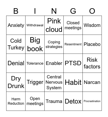 Recovery Bingo Card