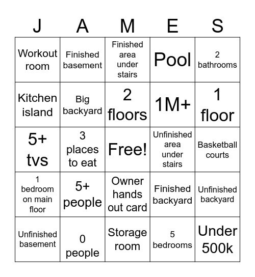 House bingo Card