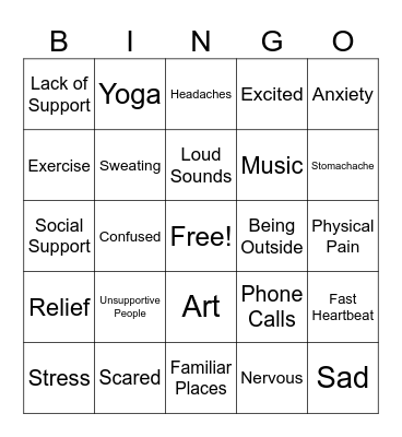 Relapse Prevention Bingo Card