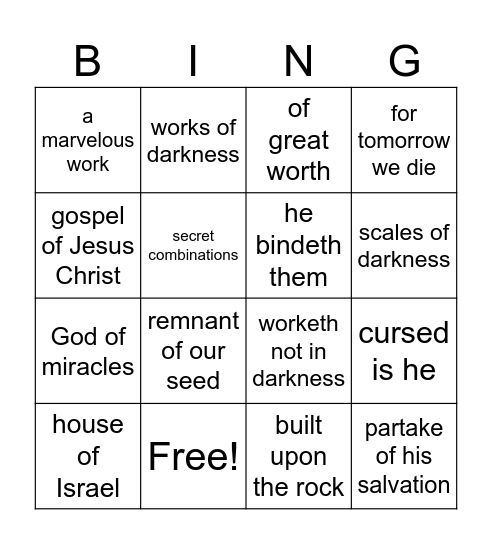 Sunday School Bingo Card