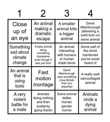 Planet Earth 3 Bingo Card