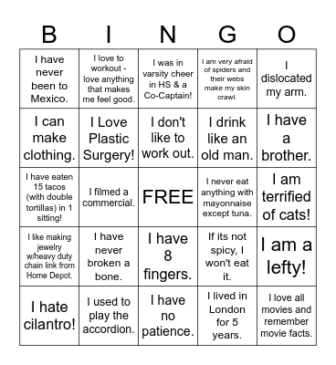 Get to Know BINGO!!! Bingo Card