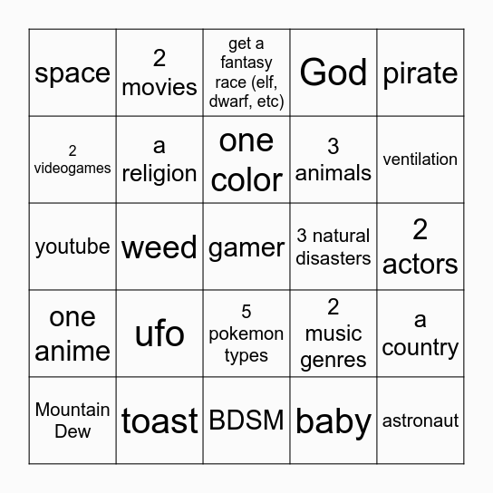 Infinite Craft Bingo Card
