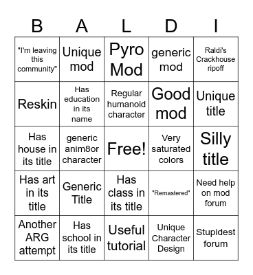 Gamebanana Baldi Bingo Card