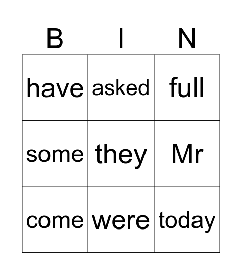 Phase 5 Tricky Word Bingo Card