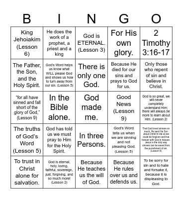 Lesson & Catechism Review BINGO Card