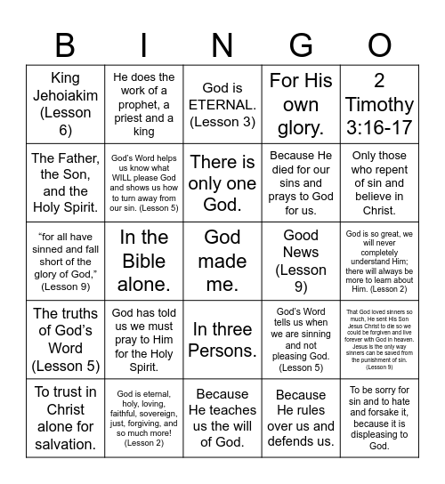 Lesson & Catechism Review BINGO Card