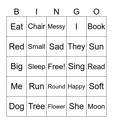 Parts of speach Bingo Card