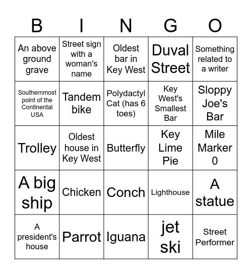 Key West Bingo Card