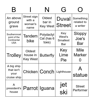 Key West Bingo Card