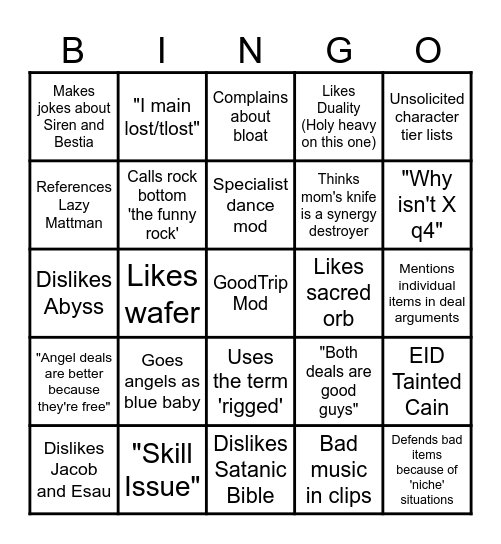 The worst person you know in isaacgen Bingo Card