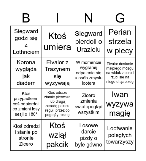 Bicie Zicero v.2 Bingo Card