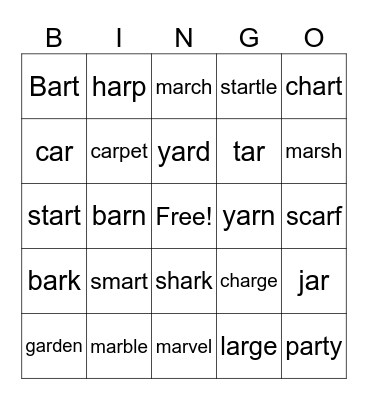 Lesson 77 AR Bingo Card