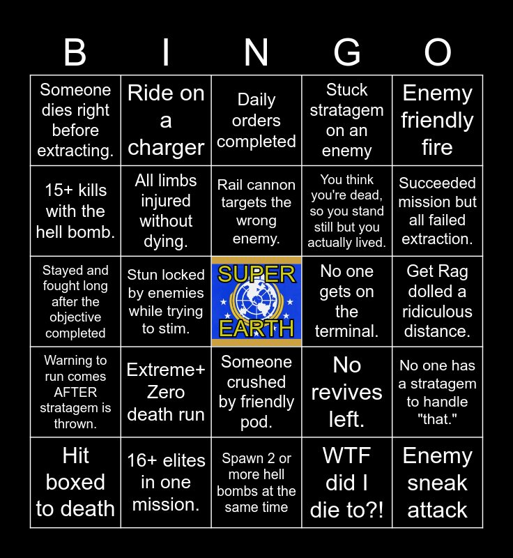 Helldivers 2 Bingo Card