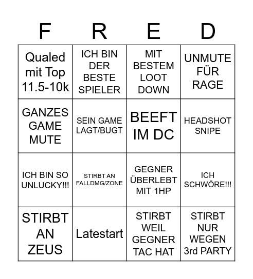 Fred Solocup Bingo Card