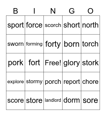 Lesson 78 OR/ORE Bingo Card