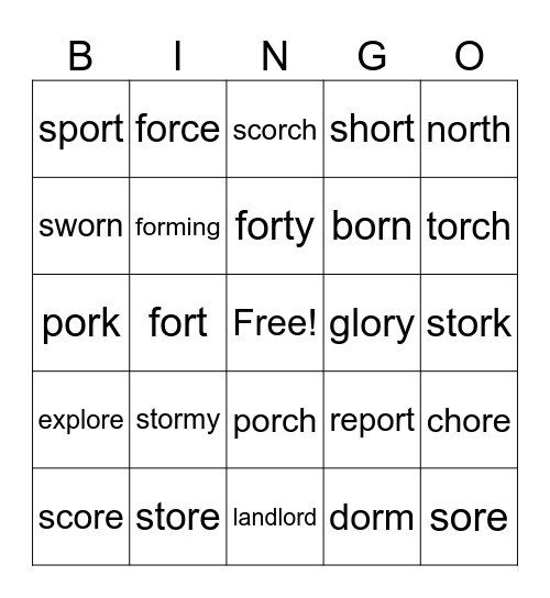 Lesson 78 OR/ORE Bingo Card