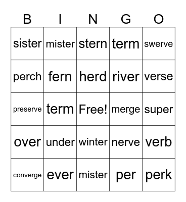 LESSON  80   ER Bingo Card