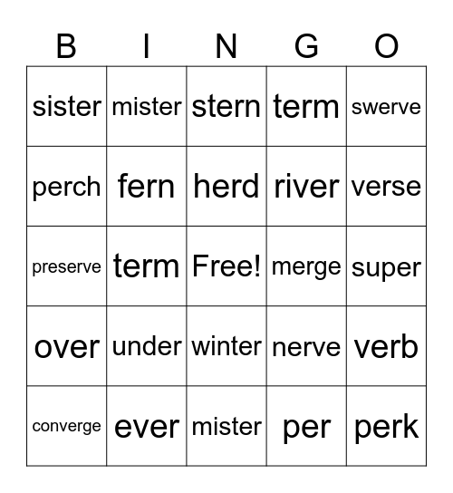 LESSON  80   ER Bingo Card