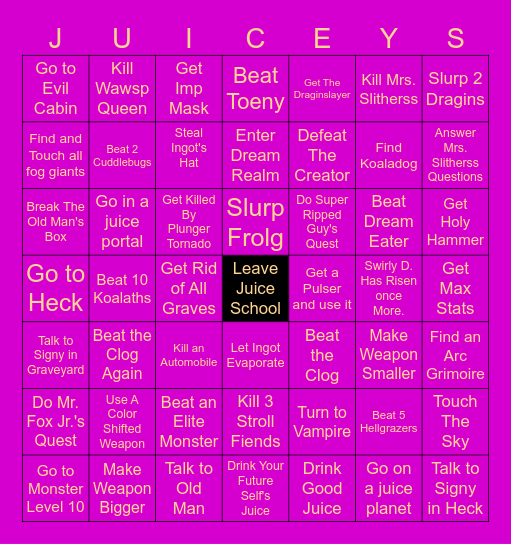Juice Galaxy Bingo Card