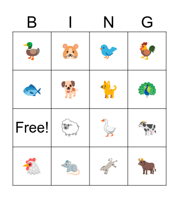 Spanish animals Bingo Card