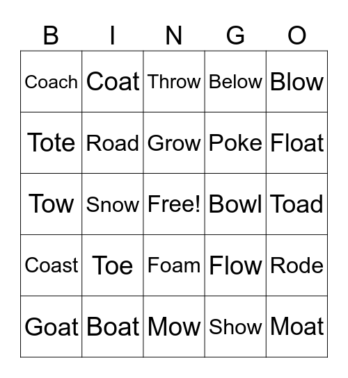 Long /o/ Vowel Teams Bingo Card