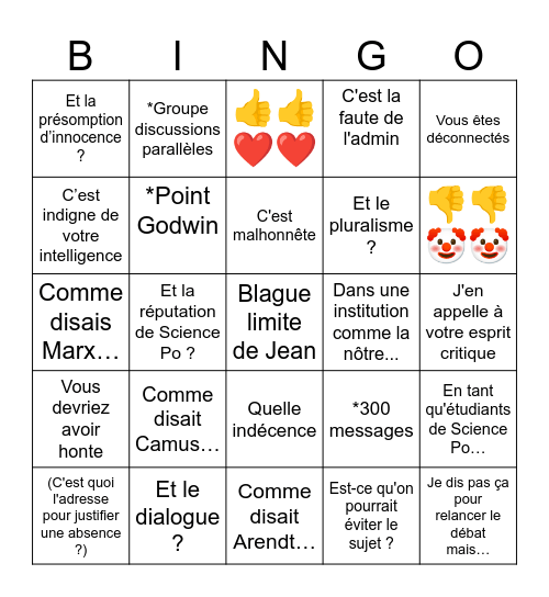 Bingo des débats sur le groupe de promo Bingo Card