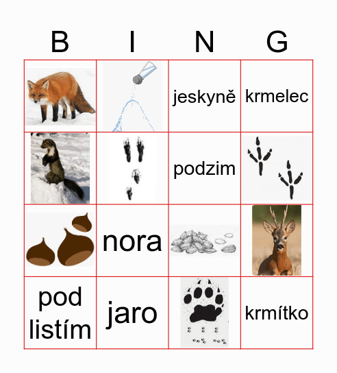 Zvířata v zimě Bingo Card