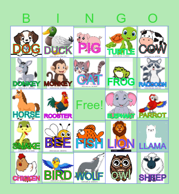 ANIMAL Bingo Card