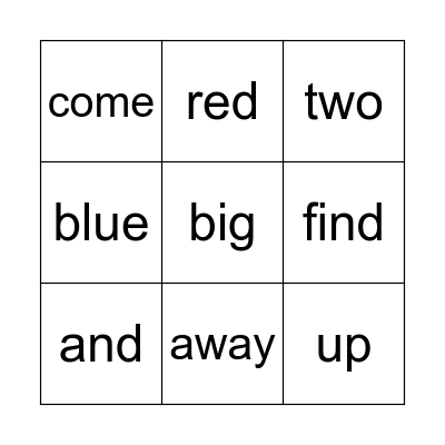 Sight Word Bingo Card